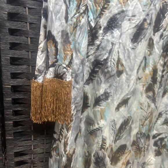 Uncle Frank Lined Fringe Cuffs Printed feather Silk Mini Dress - Picture 5 of 7